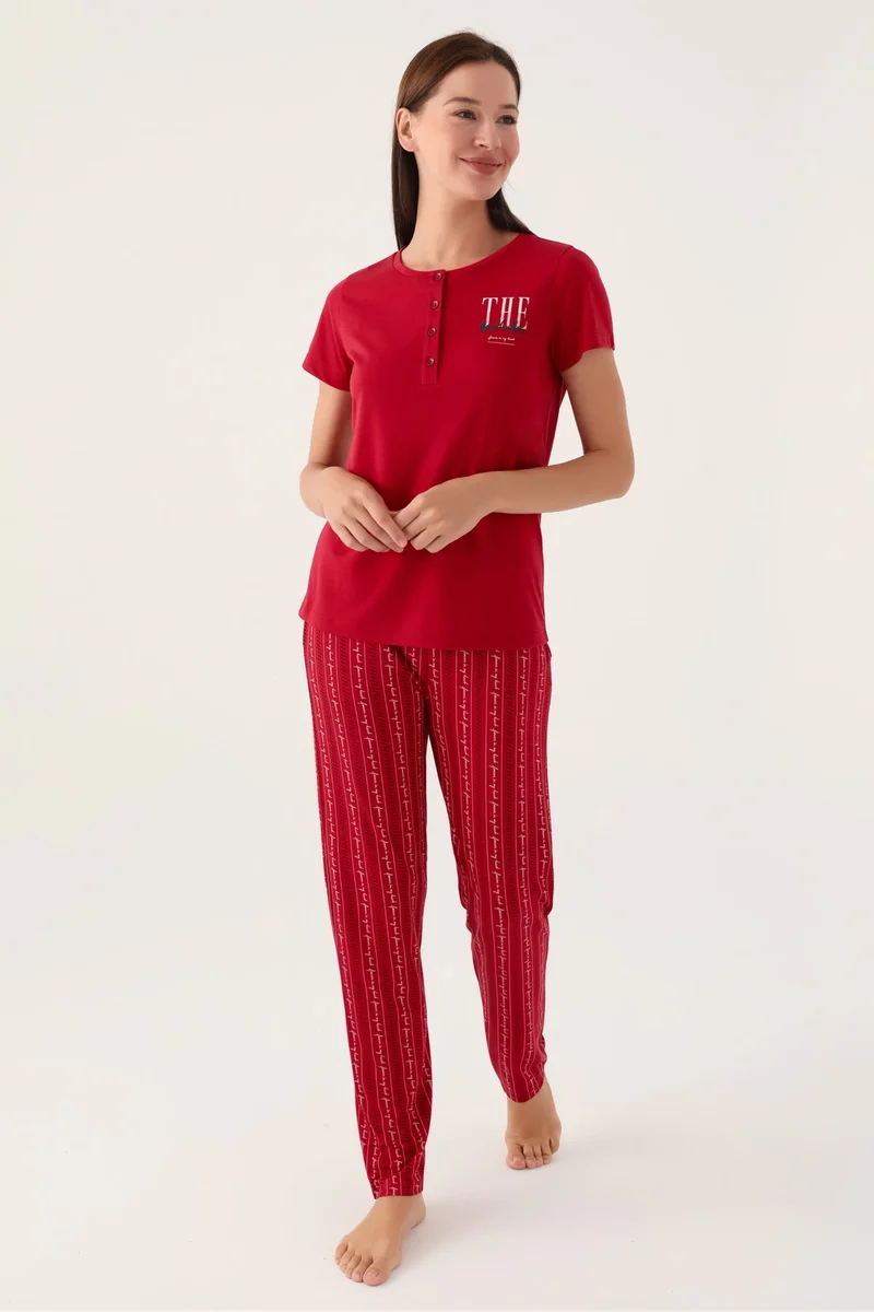2908-X Battal  Kadın Kısa Kol Pijama Takım