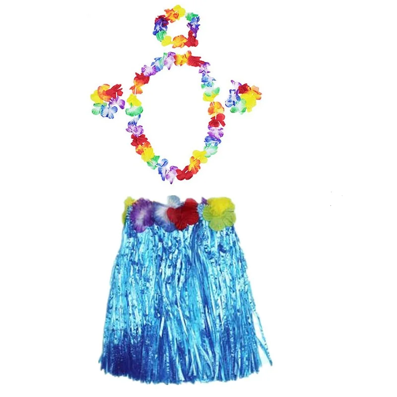 Luau Aloha Hawaii Partisi Etek Taç ve Bileklik Seti Mavi
