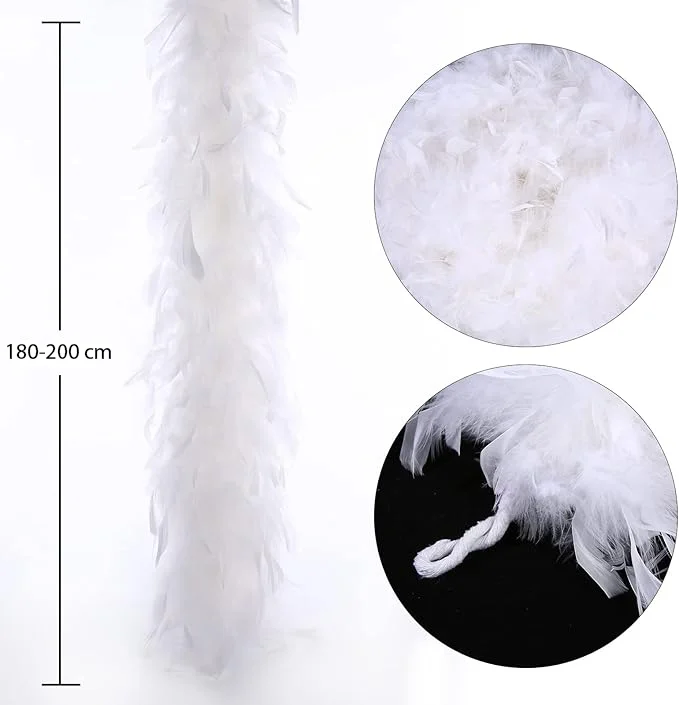 Beyaz Renk Kabarık Kalın Otriş Boa Tüy 6 cm Genişlik 180-200 cm Uzunluk