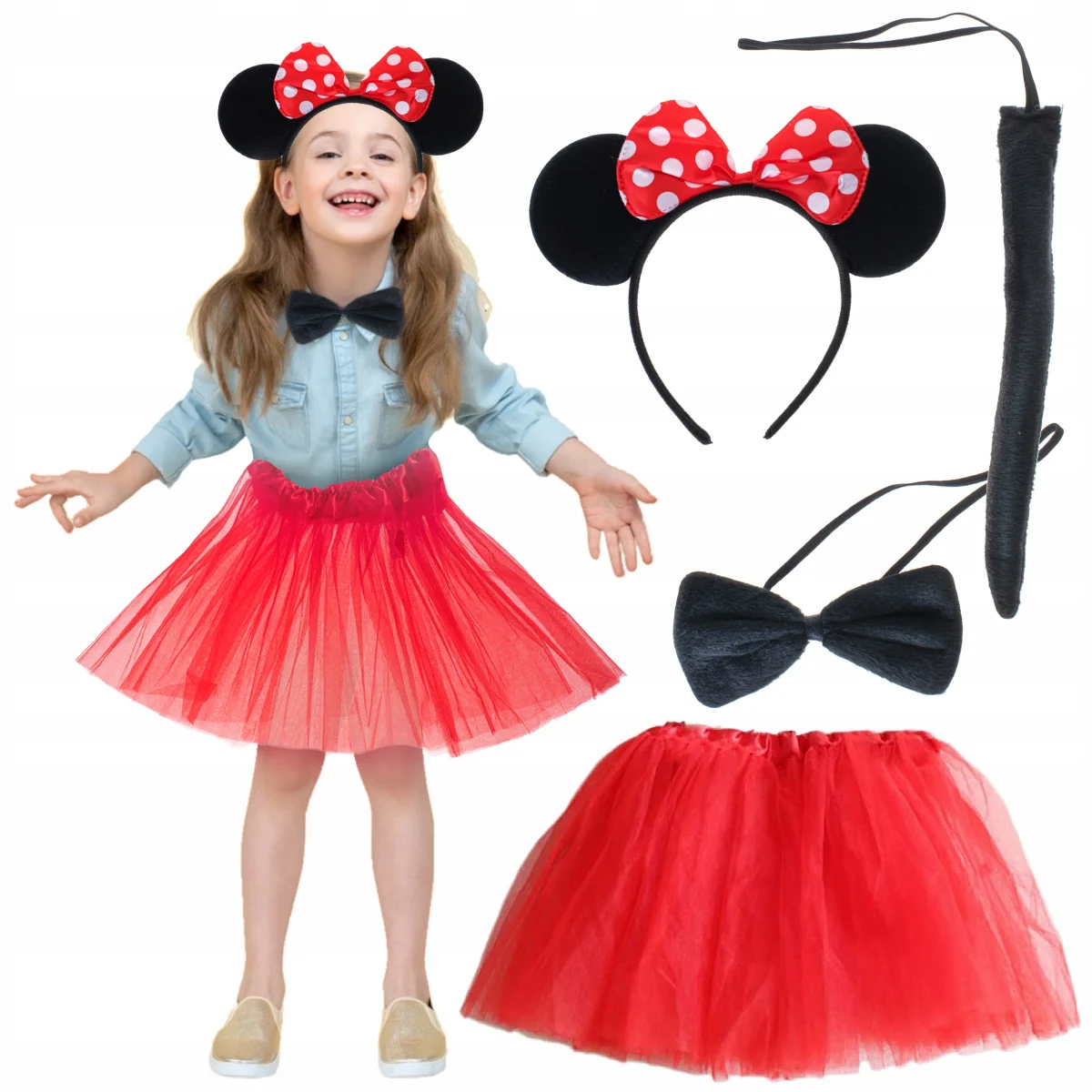 Minnie Mouse Kostüm Seti Etek Taç Kuyruk Papyon Gösteri Seti