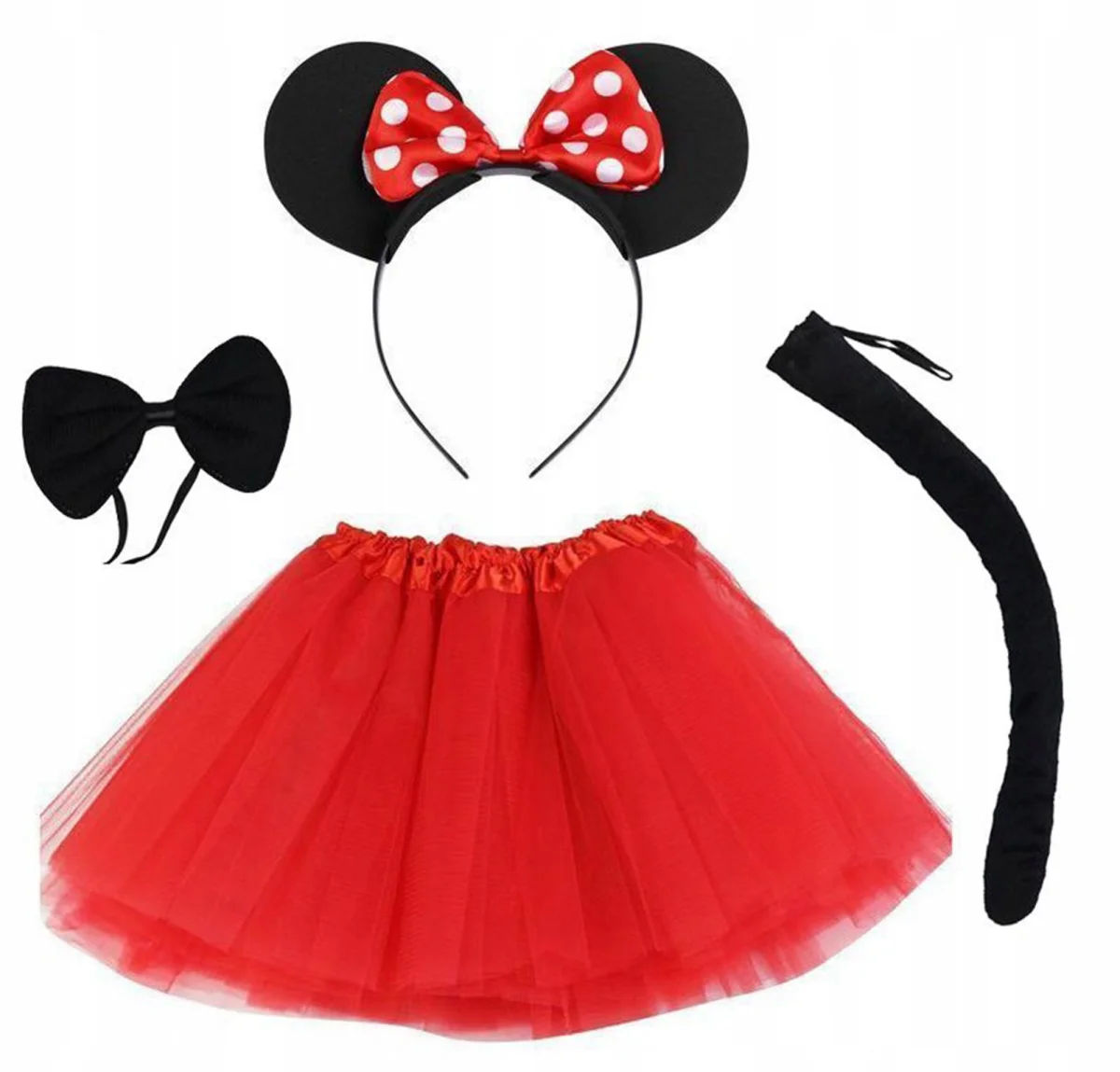 Minnie Mouse Kostüm Seti Etek Taç Kuyruk Papyon Gösteri Seti