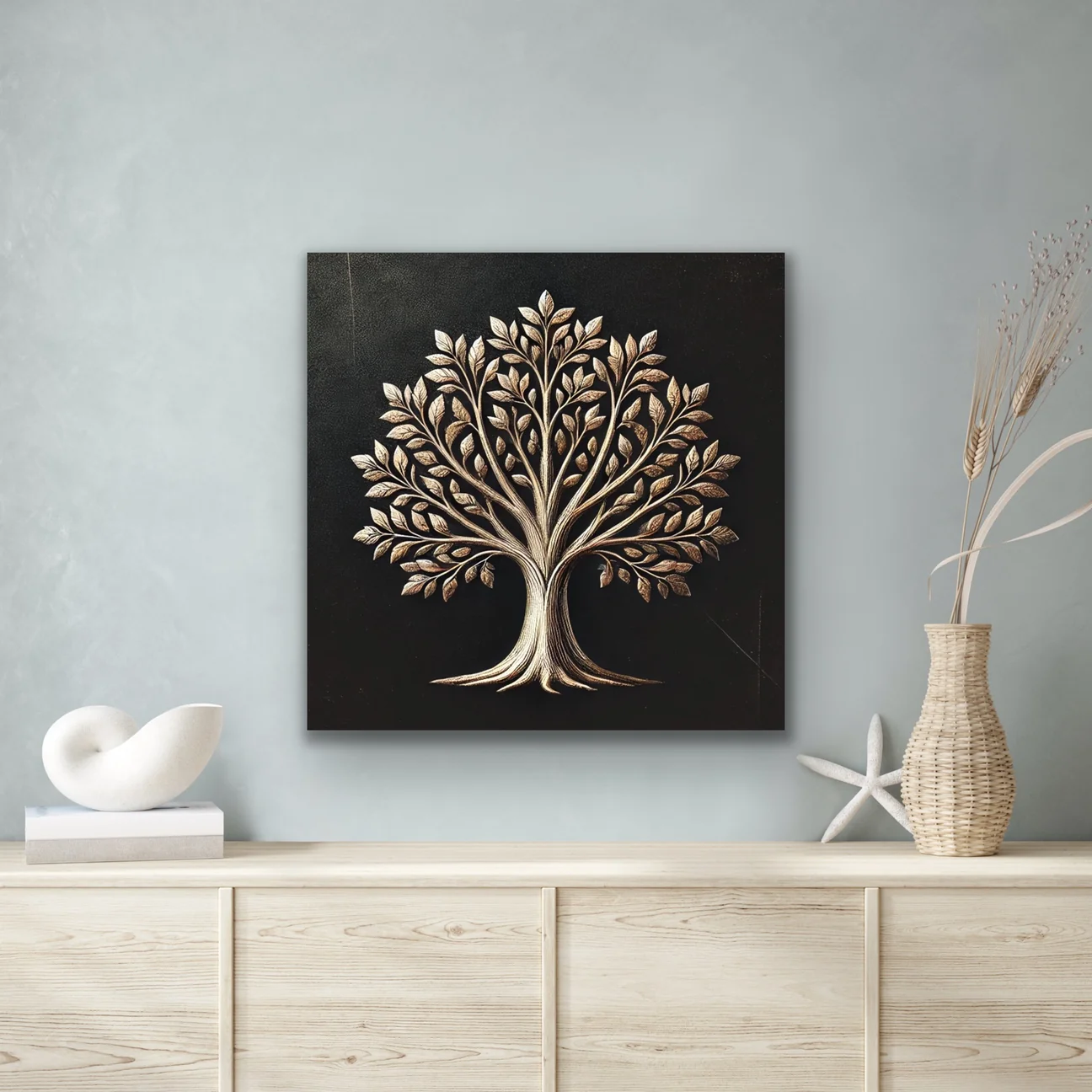 Bronz Ağaç Kanvas Tablo 60x60cm