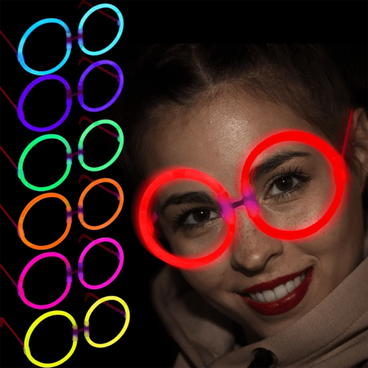 Glow Parti Gözlüğü Glow Partisi Yuvarlak Şekilli Fosforlu Gözlük 6 Adet