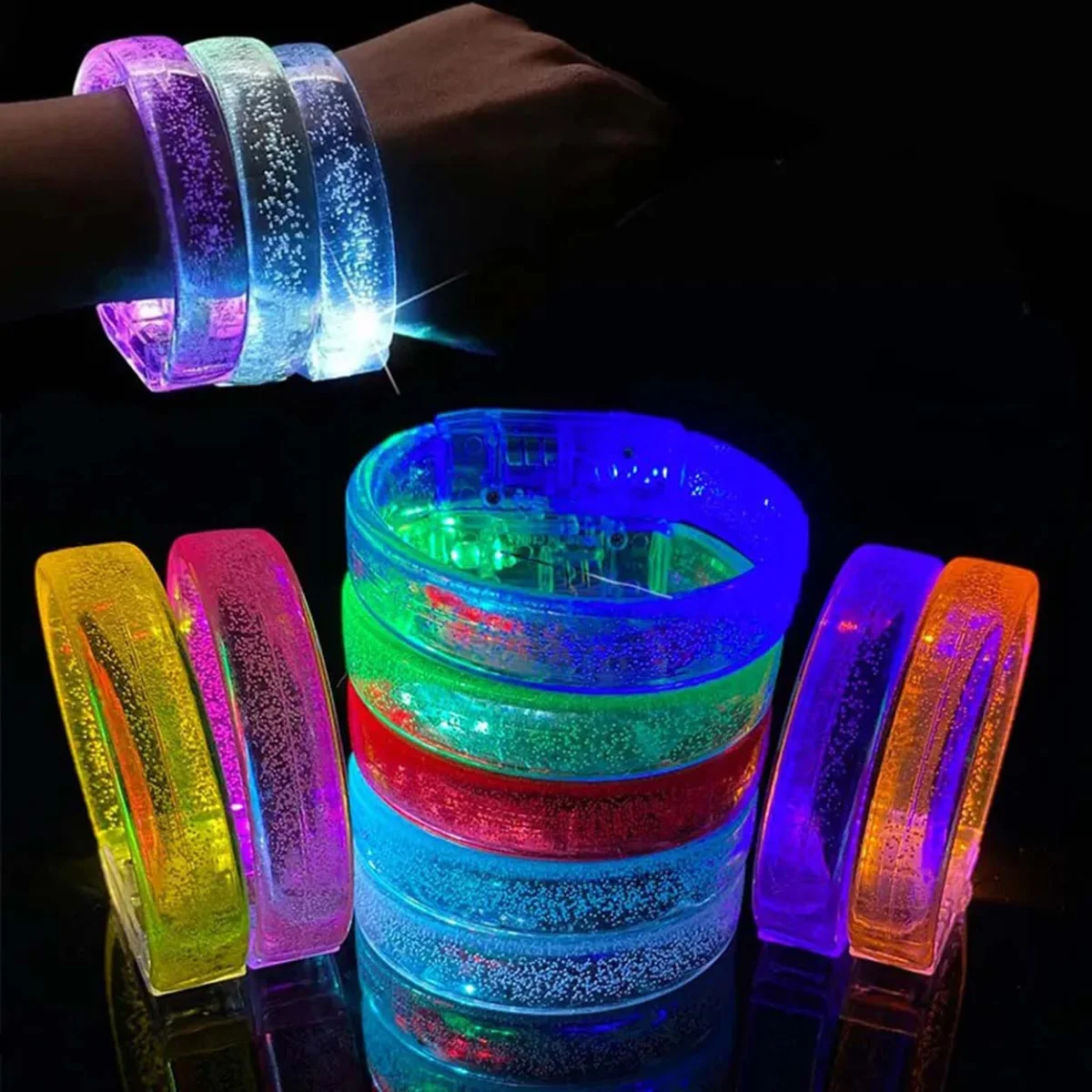 Pembe Led Işıklı Baskı Yapılabilen Pilli Bileklik Bilezik 1,5 cm Genişlik