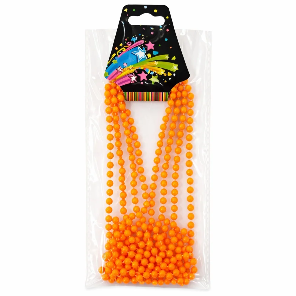 Neon Turuncu Boncuk Kolye 80 cm – Retro 80’ler 90’lar Parti Aksesuarı