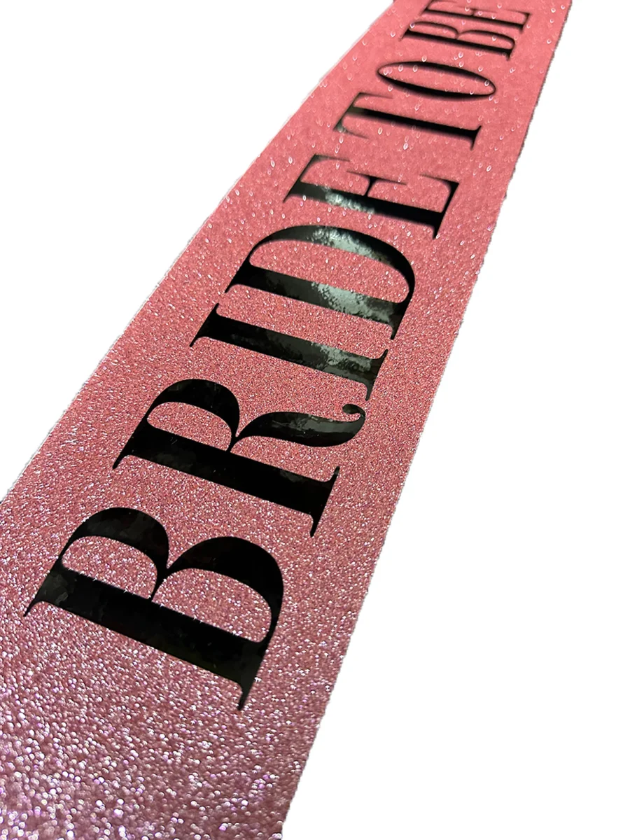Pembe Üzeri Siyah Büyük Bride To Be Yazılı Simli Işıltılı Kuşak Kemer 10 cm Genişlik
