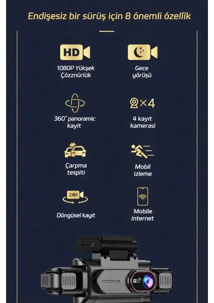 360 WiFi Quad Araç Kamerası
