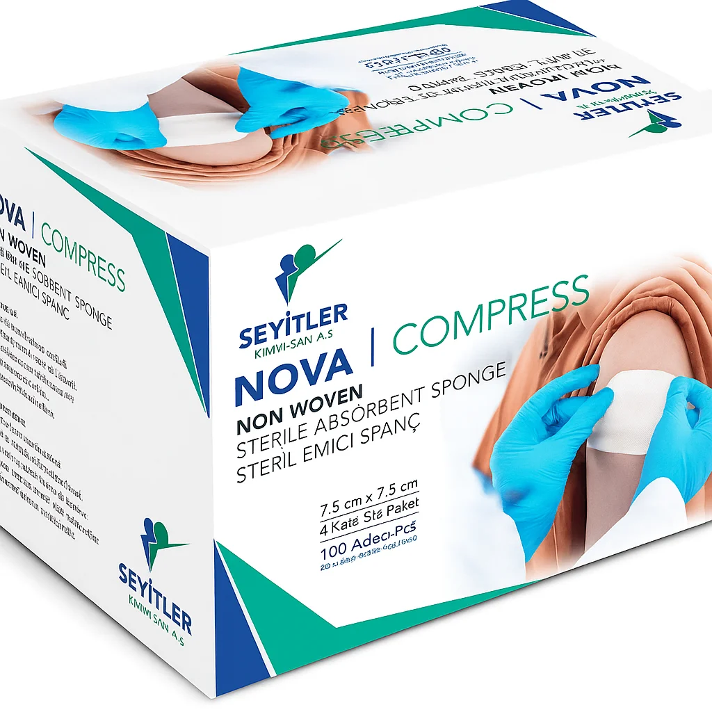 COMPRESS - 7,5cmX 7,5cm 4 Katlı Steril Emici Spanç - 100'LÜ KUTU