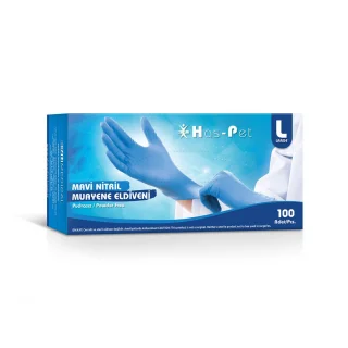 Haspet - Nitril Mavi Muayene Eldiveni - Large 100'lü