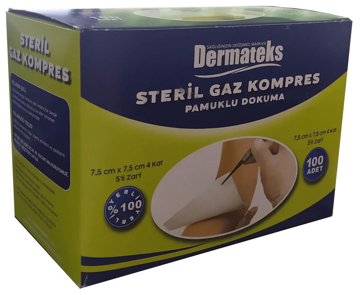 Dermateks - Nonsteril Gaz Kompres - 7.5 cm x 7.5 cm - 100'lü