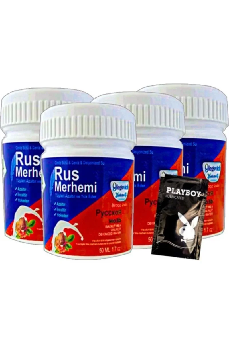 Playboy Blue Rus Merhemi 4 Tane x 50 ml Tüy Dökücü Krem + 1 Armağan Jel