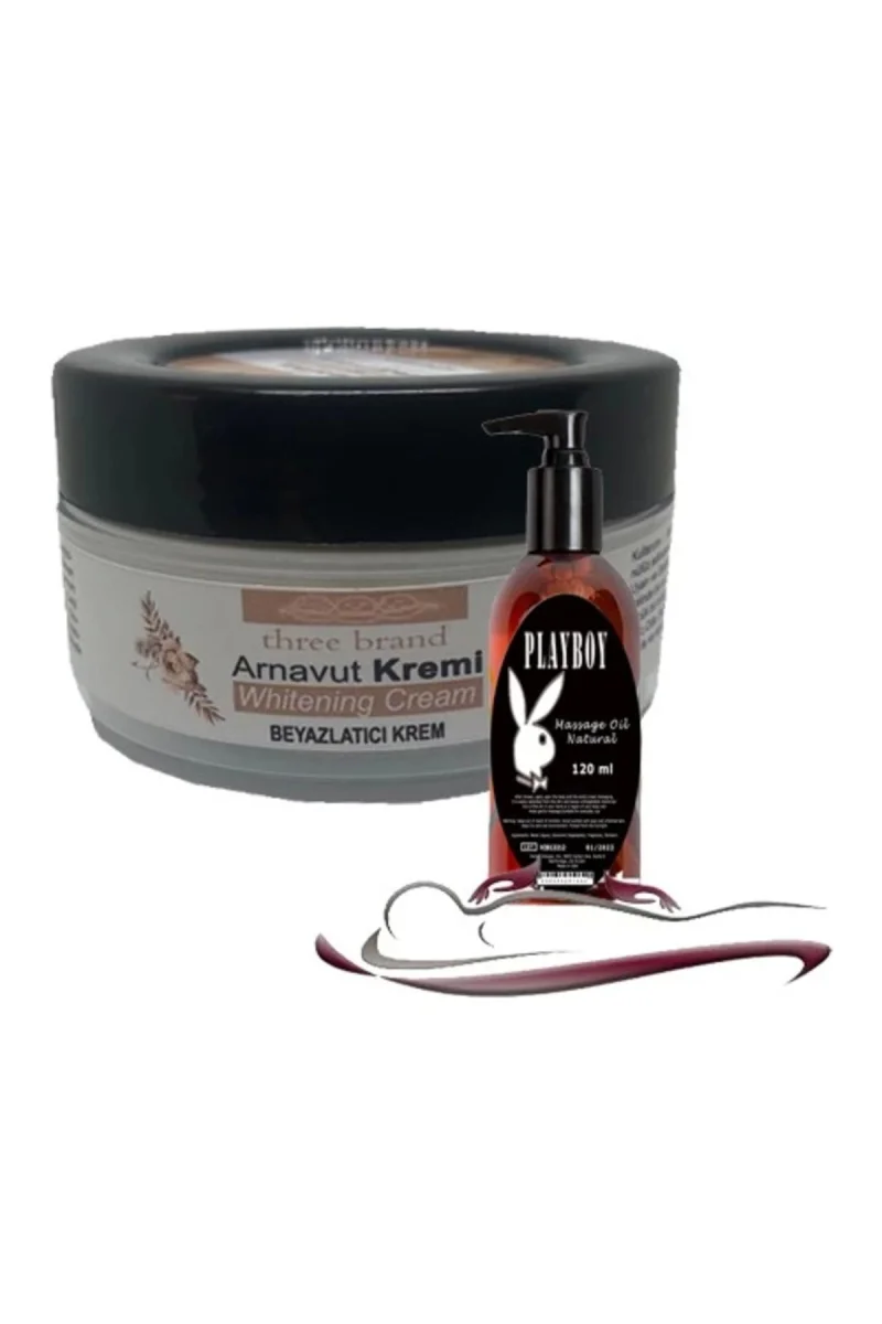 Three Brand Whitening Cream 3 Adet Arnavut Kremi 50ML Aklık Kremi Ile 120ML Playboy Masaj Yağı