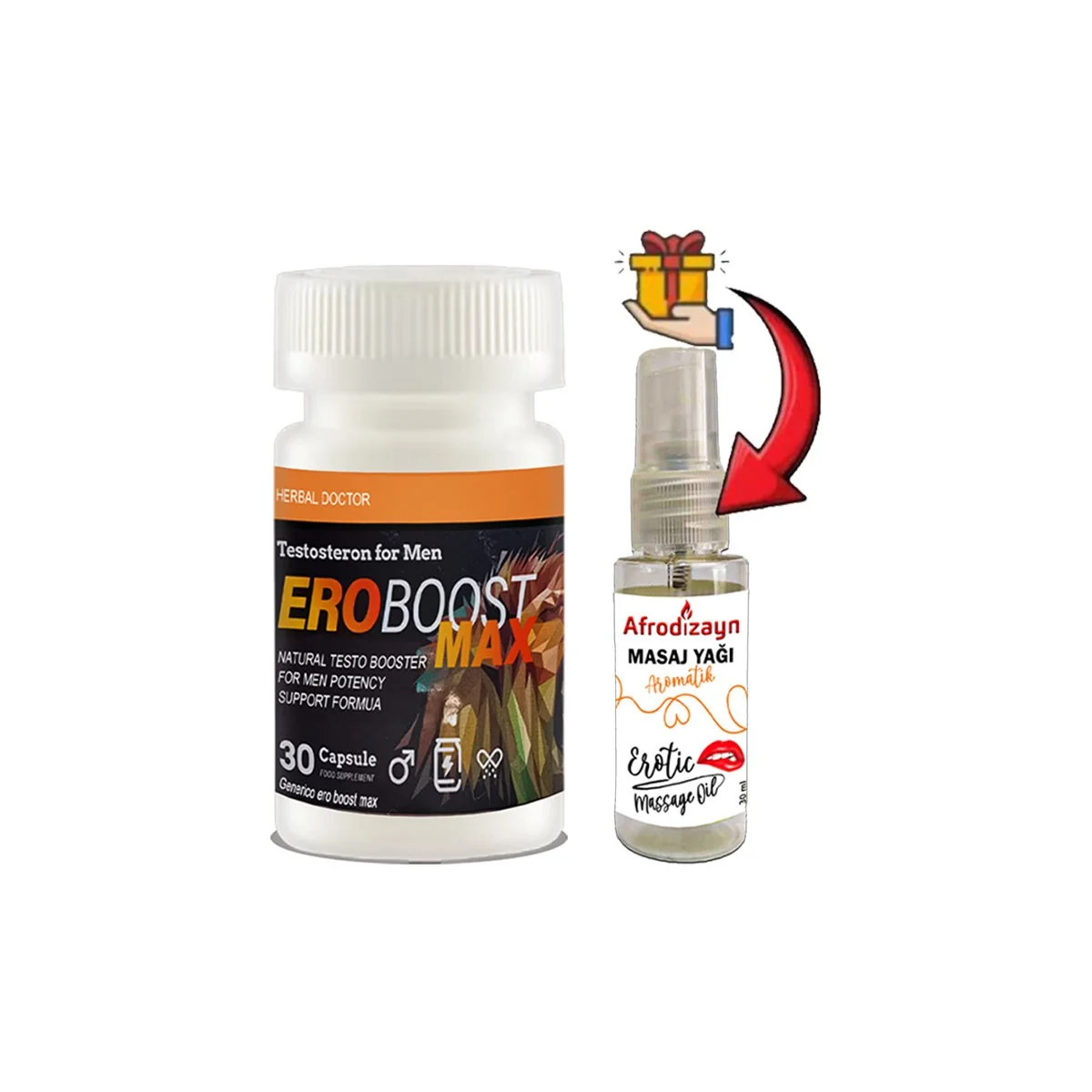 Ero Boost Max:1 Adet Erkeklere Özel 30lu Destekleme + Afrodizayn Masaj Yağı 30 ml