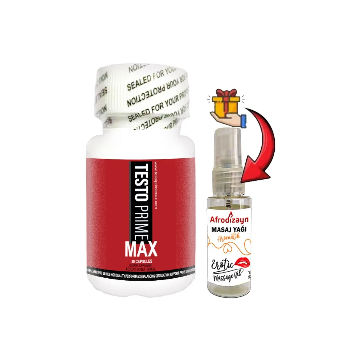 TestoPrime 1 Kutu Erkeklere Özel 30 lu Destek + Afrodizayn Masaj Yağı 30 ml