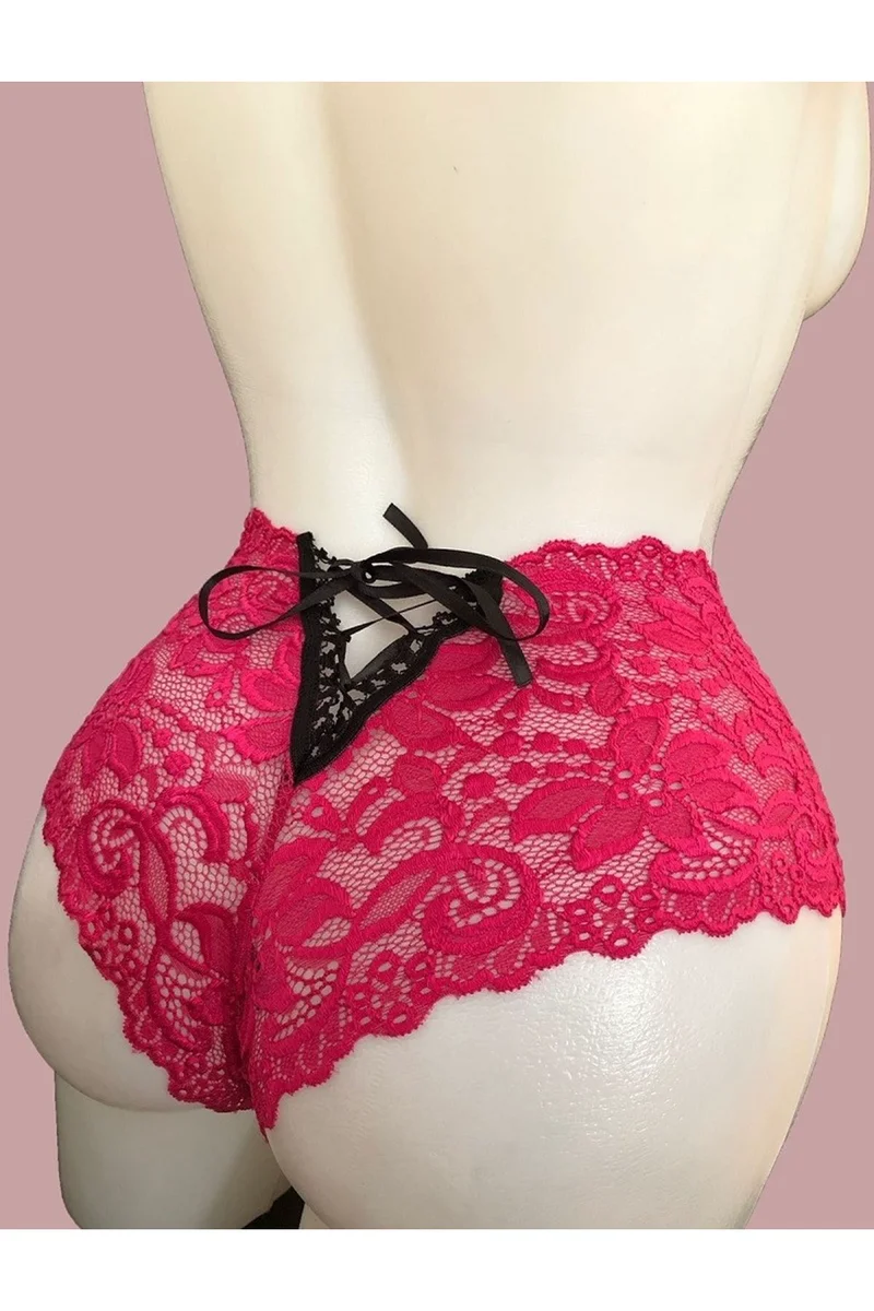 Kadın Fuşya Bağcık Detaylı Sexi Dantel Külot