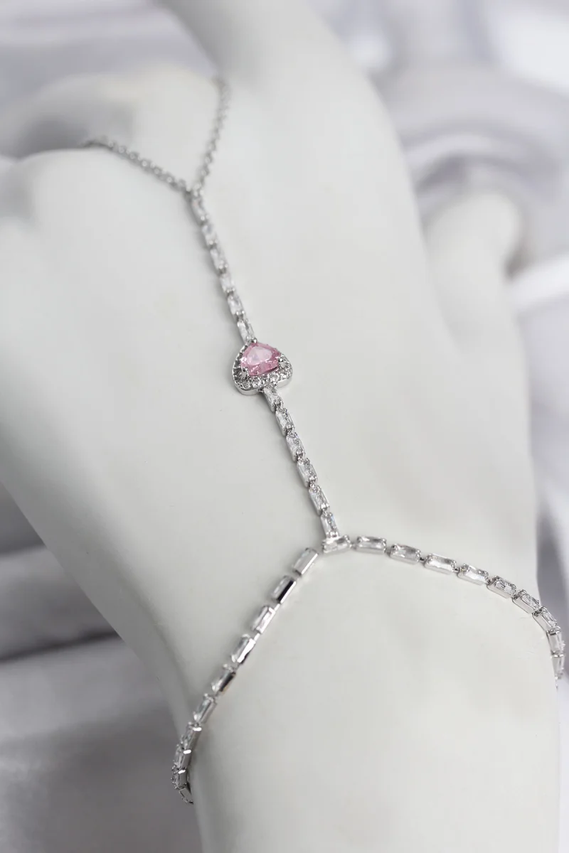 Gümüş Renk Pirinç Zirkon Taşlı Pembe Kalp Model Şahmeran