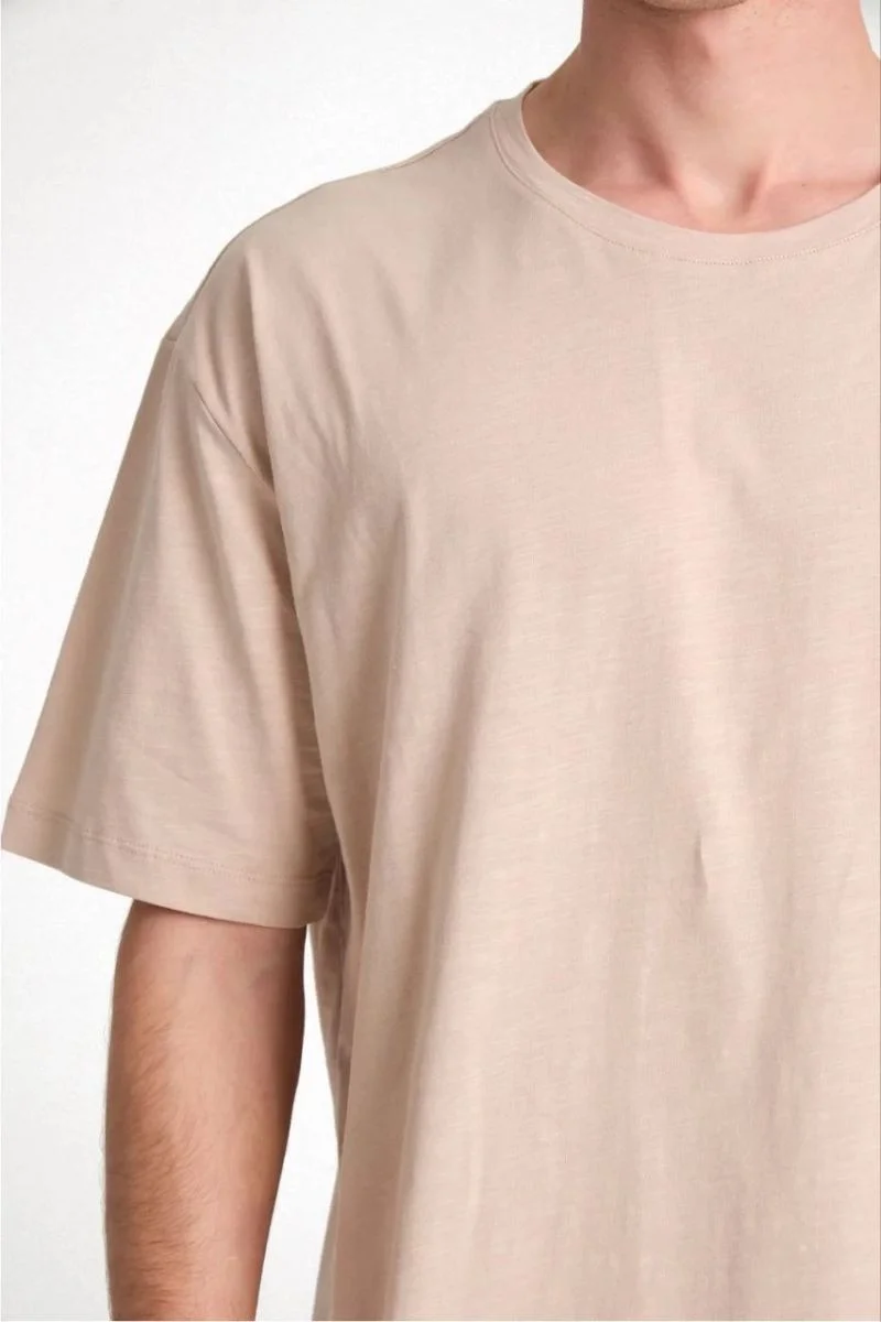 Erkek Düz Penye Tişört Bisiklet Yaka Kısa Kol Regular Fit T-Shirt - Bej