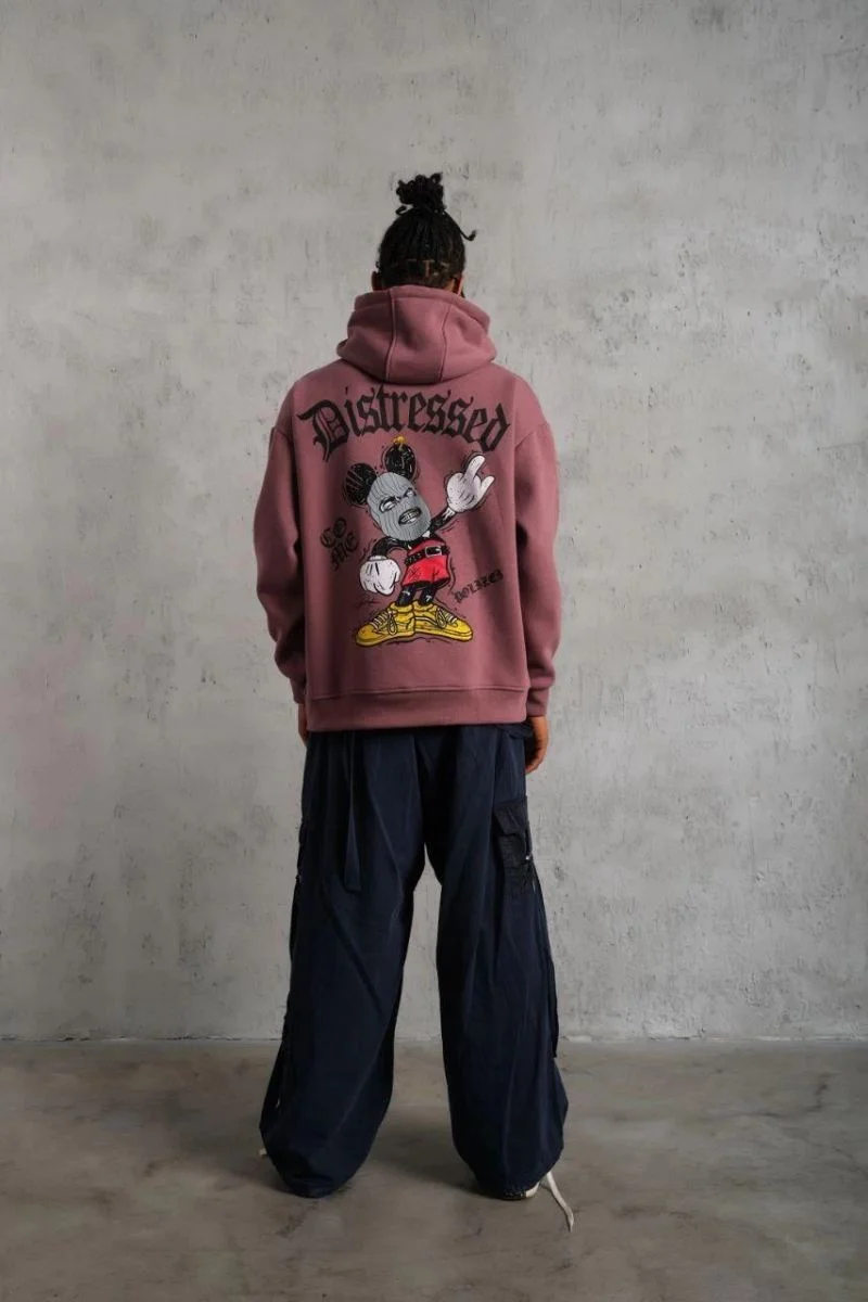 Erkek 3 İplik Pamuklu Kapüşonlu Kanguru Cepli Sweatshirt Hoodie - Gül Kurusu