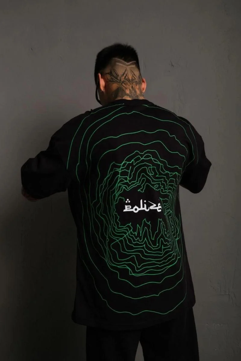 Erkek Kısa Kol Yazlık Tişört Bisiklet Yaka Baskılı Oversize T-Shirt - Siyah