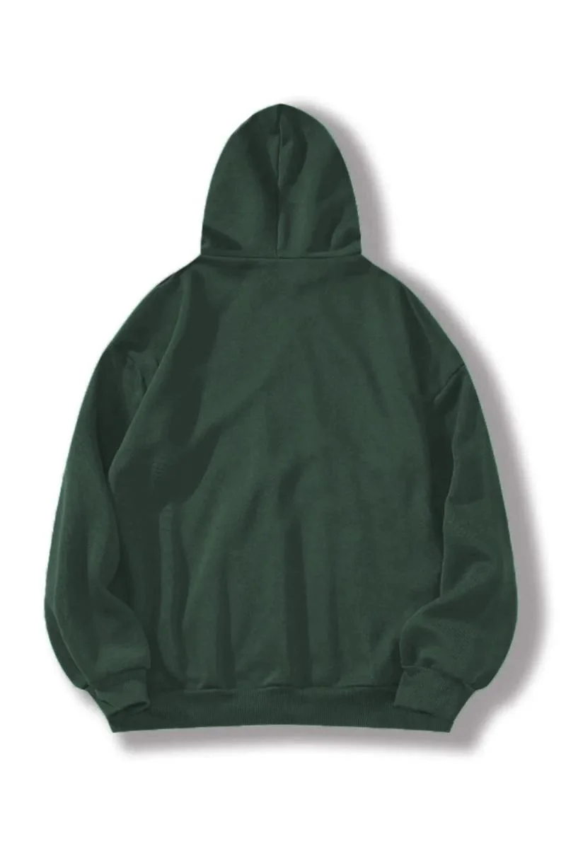 Erkek 3 İplik Pamuklu Kapüşonlu Kanguru Cepli Sweatshirt Hoodie -  Koyu Yeşil