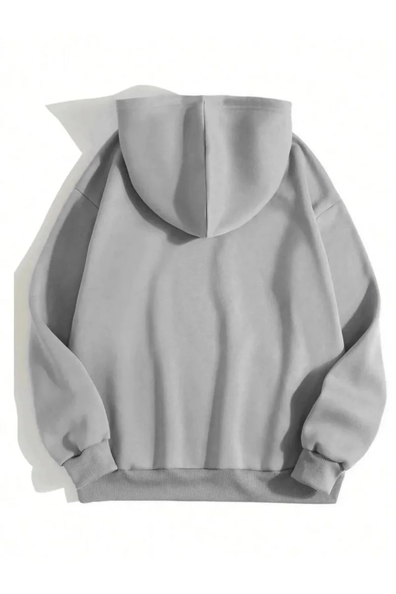 Erkek 3 İplik Pamuklu Kapüşonlu Kanguru Cepli Sweatshirt Hoodie - Boyalı Gri