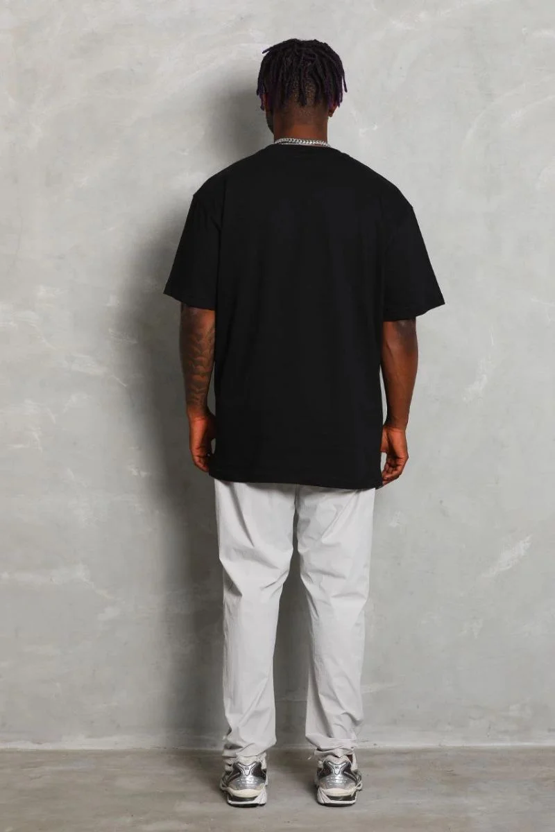 Erkek Düz Yazlık Kısa Kol Tişört Bisiklet Yaka Oversize T-Shirt - Siyah