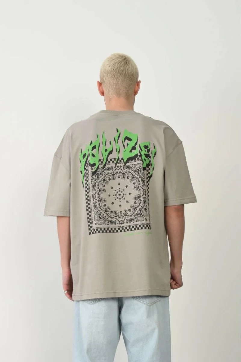 Erkek Baskılı T-Shirt Kısa Kol Bisiklet Yaka Rahat Kalıp Tişört  - Boyalı Gri