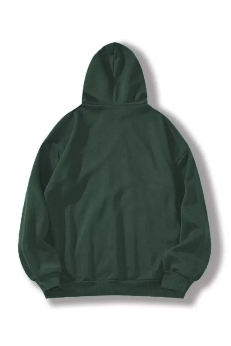 Kadın Kapüşonlu Kanguru Cepli 3 İplik Pamuklu Düz Hoodie Sweatshirt - Haki