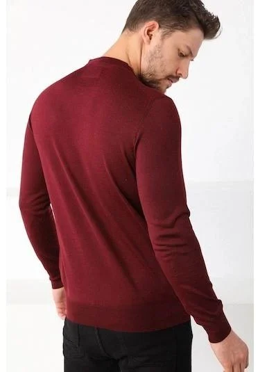Erkek Bisiklet yaka Kazak Uzun Kol Dokuma Triko - Bordo