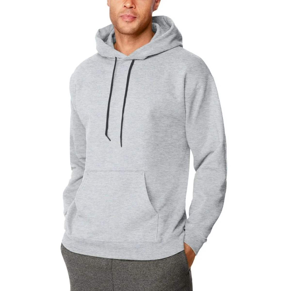 Erkek 3 İplik Pamuklu Kapüşonlu Cepli Oversize Hoodie Sweatshirt - Gri