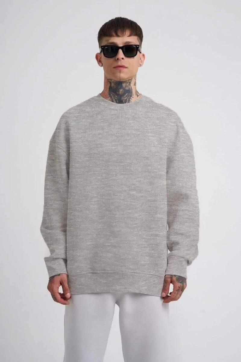 ERKEK Bisikilet Yaka 3 İplik Pamuklu SweatShirt - Gri