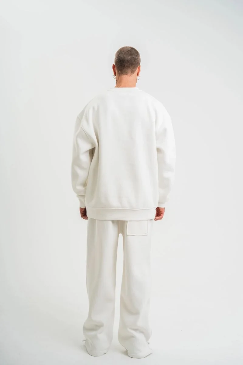 Erkek Uzun Kol Bisiklet Yaka 3 iplik Pamuklu Kışlık SweatShirt  - Beyaz