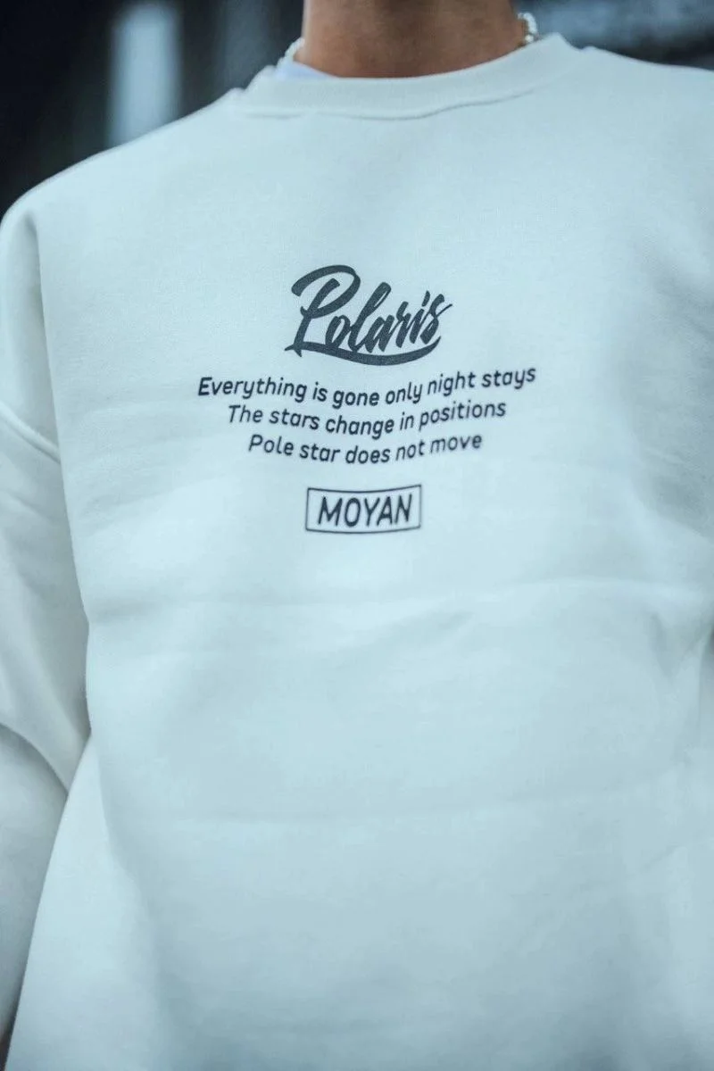 Erkek 3 iplik pamuklu Bisiklet Yaka Ön ve Arka Baskılı SweatShirt - Beyaz