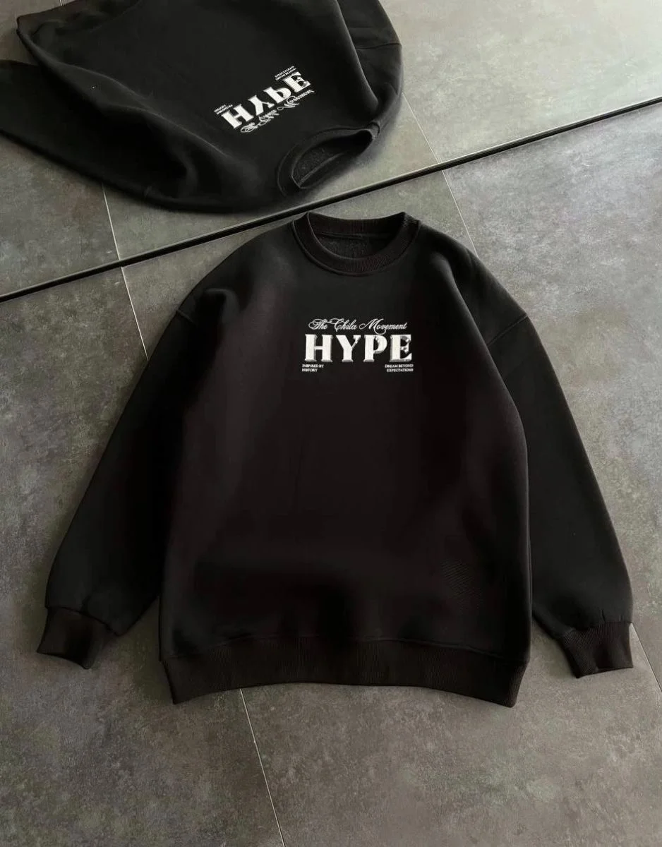 Kadın 3 İplik Pamuklu Bisiklet Yaka Baskılı SweatShirt - Siyah