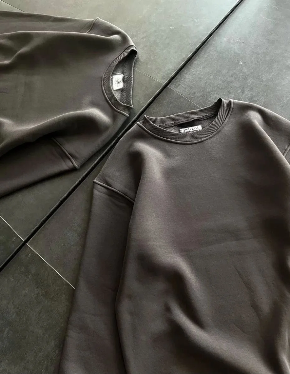 Kadın Bisiklet Yaka 3 İplik Pamuklu Basic SweatShirt - Füme