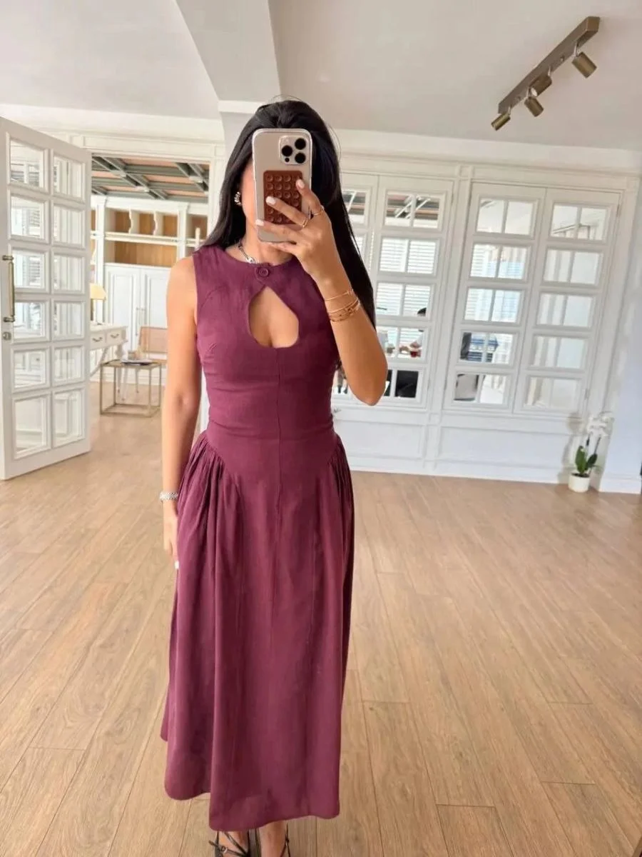 Kolsuz Uzun Kabardin Elbise - Bordo