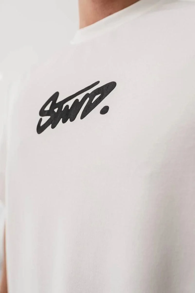 Erkek Tişört Yazlık Baskılı Oversize Kısa kol T-Shirt - Beyaz