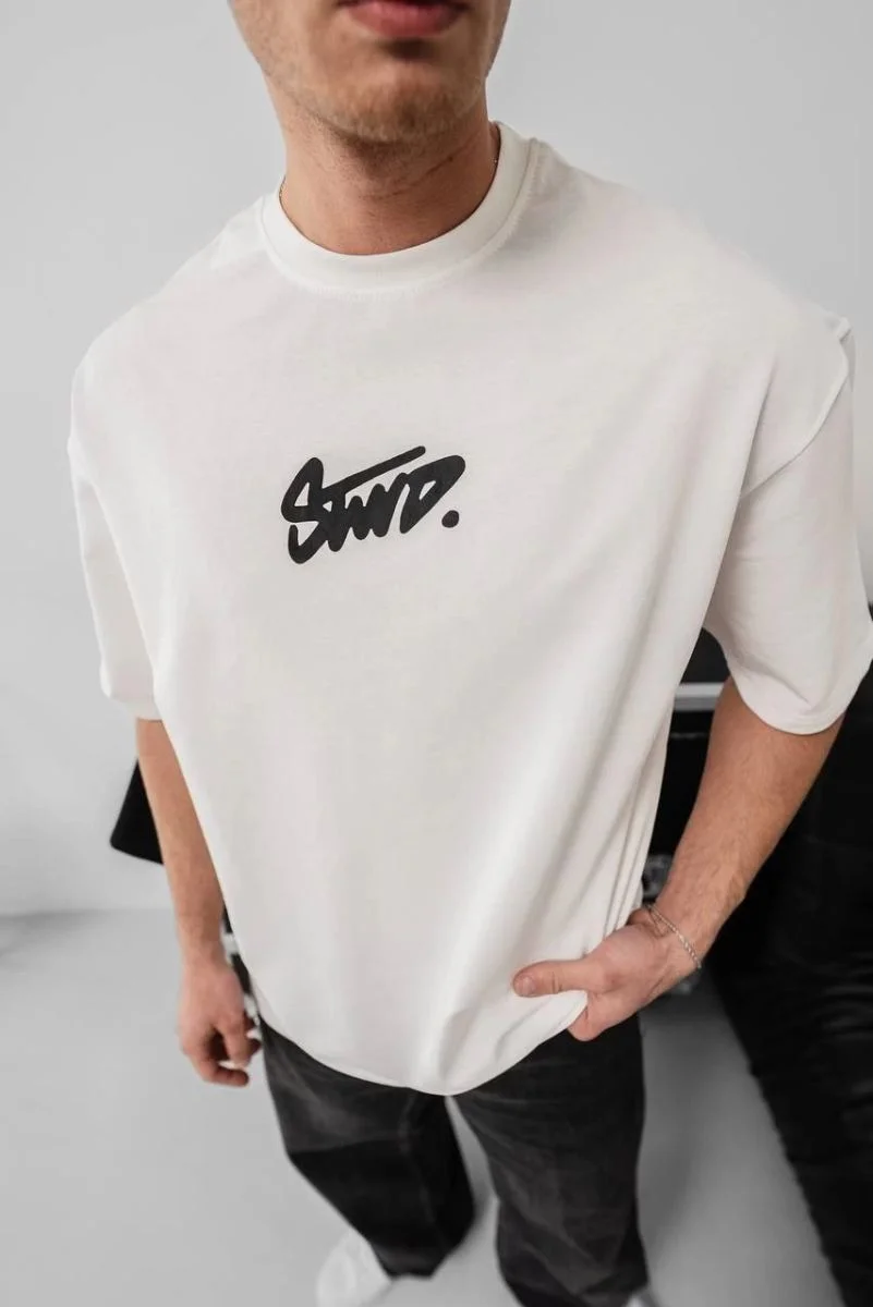 Erkek Tişört Yazlık Baskılı Oversize Kısa kol T-Shirt - Beyaz