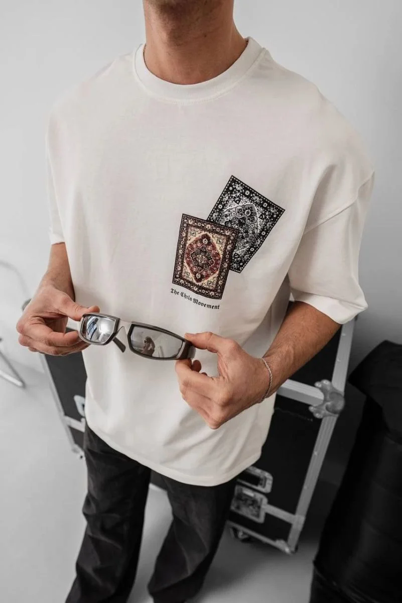 Erkek Yazlık Bisiklet Yaka Baskılı Regular Fit Tişört Kısa Kol T-Shirt - Beyaz