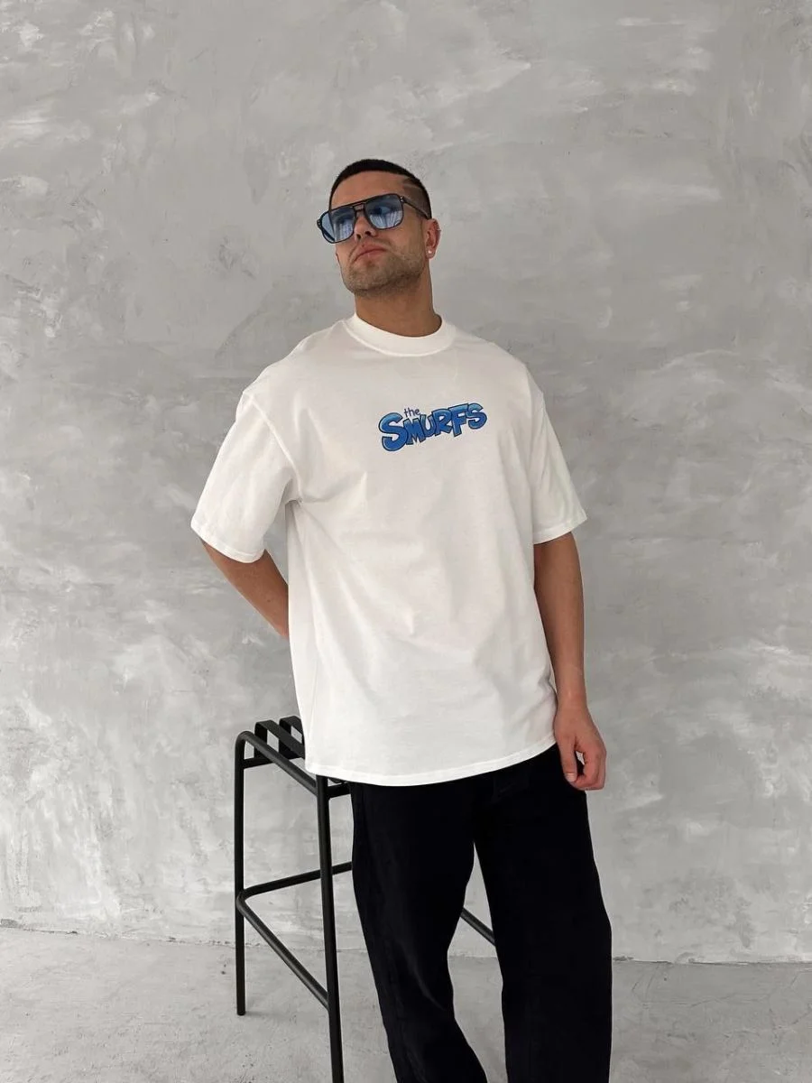 Erkek Ön ve Arka Baskılı T-Shirt Kısa Kol Bisiklet Yaka Regular Fit Tişört -  Beyaz
