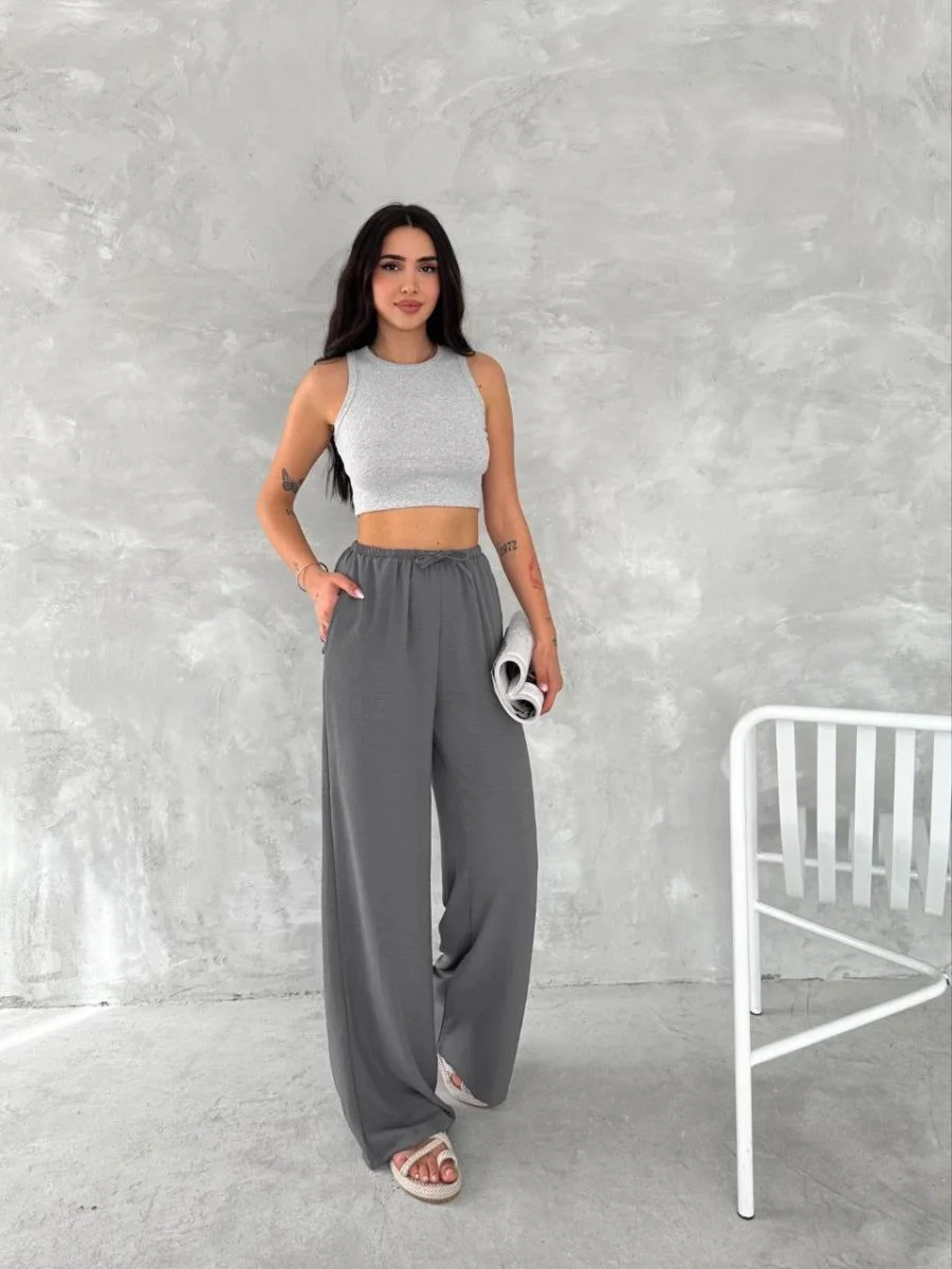Kadın Ayrobin Oversize Kadın Pantolon - Füme