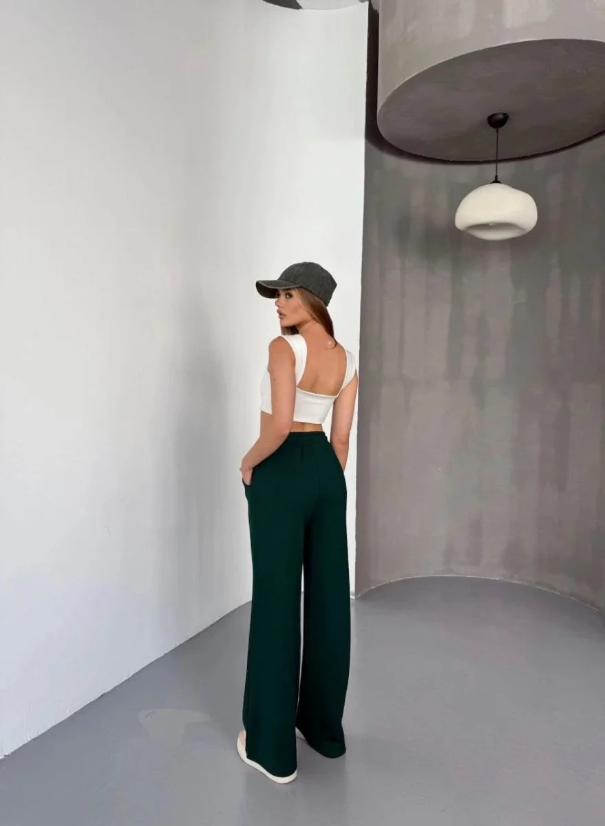 Kadın Osy Modal Yumuşak Dokulu Kumaş Nakış işlemeli Rahat Bol Paça Eşofman Pantolon - Yeşil