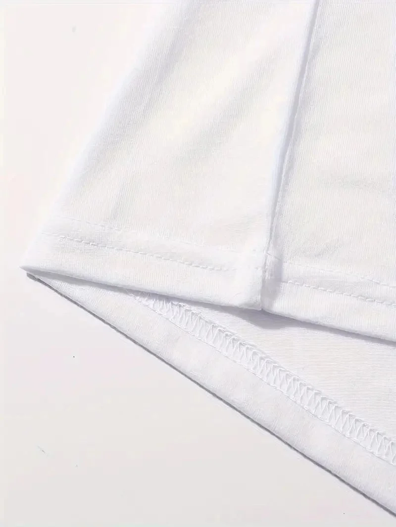 Kadın Kahve Desen Baskılı Tişört Kısa Kol Bisiklet Yaka Oversize T-Shirt - Beyaz