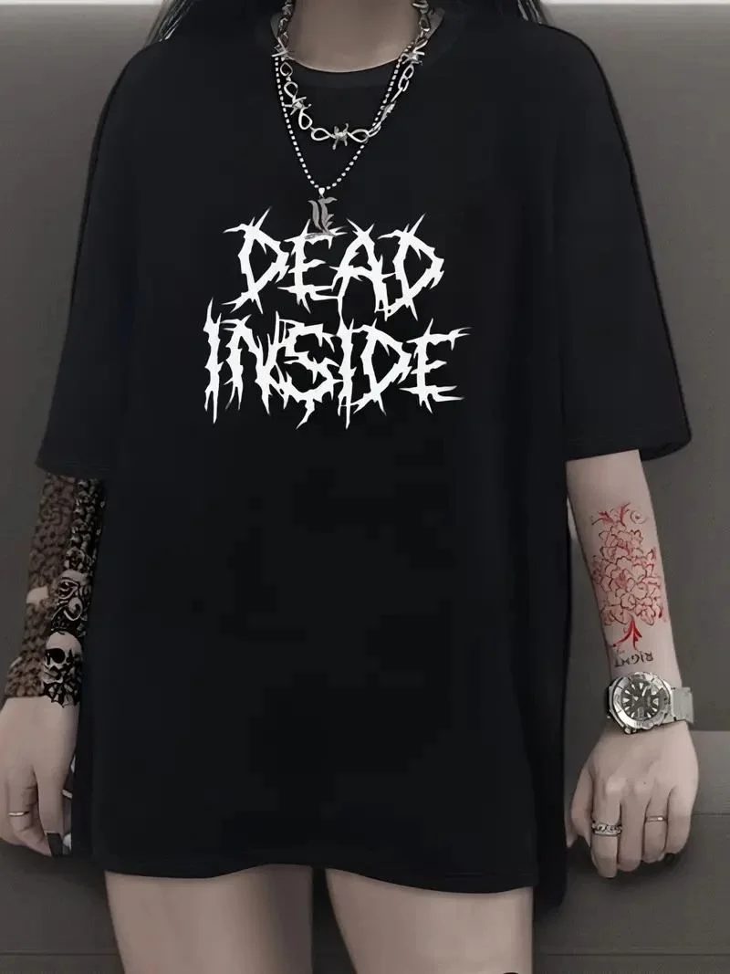 Kadın T-shirt Bisiklet Yaka Oversize Kısa Kollu Tişört - Siyah