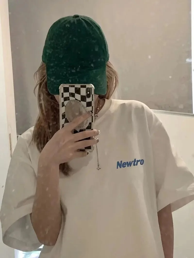 Kadın Tişört Newtro Baskılı Oversize Bisiklet Yaka T-shirt - Beyaz