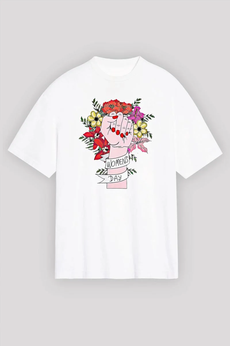 8 Mart Dünya Kadınlar Günü İçin Tişört Özel Baskılı T-shirt - Beyaz