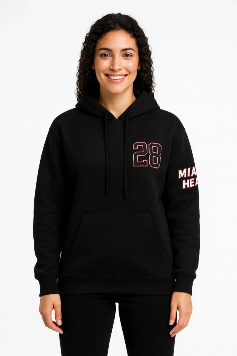 Kadın 3 İplik Pamuklu Kapüşonlu Kanguru Cepli Baskılı Hoodie Sweatshirt - Siyah