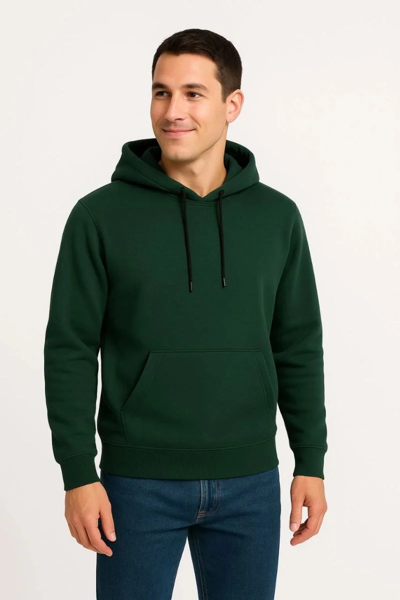 Erkek 3 İplik Pamuklu Kapüşonlu Kanguru Cepli SweatShirt hoodie - Haki