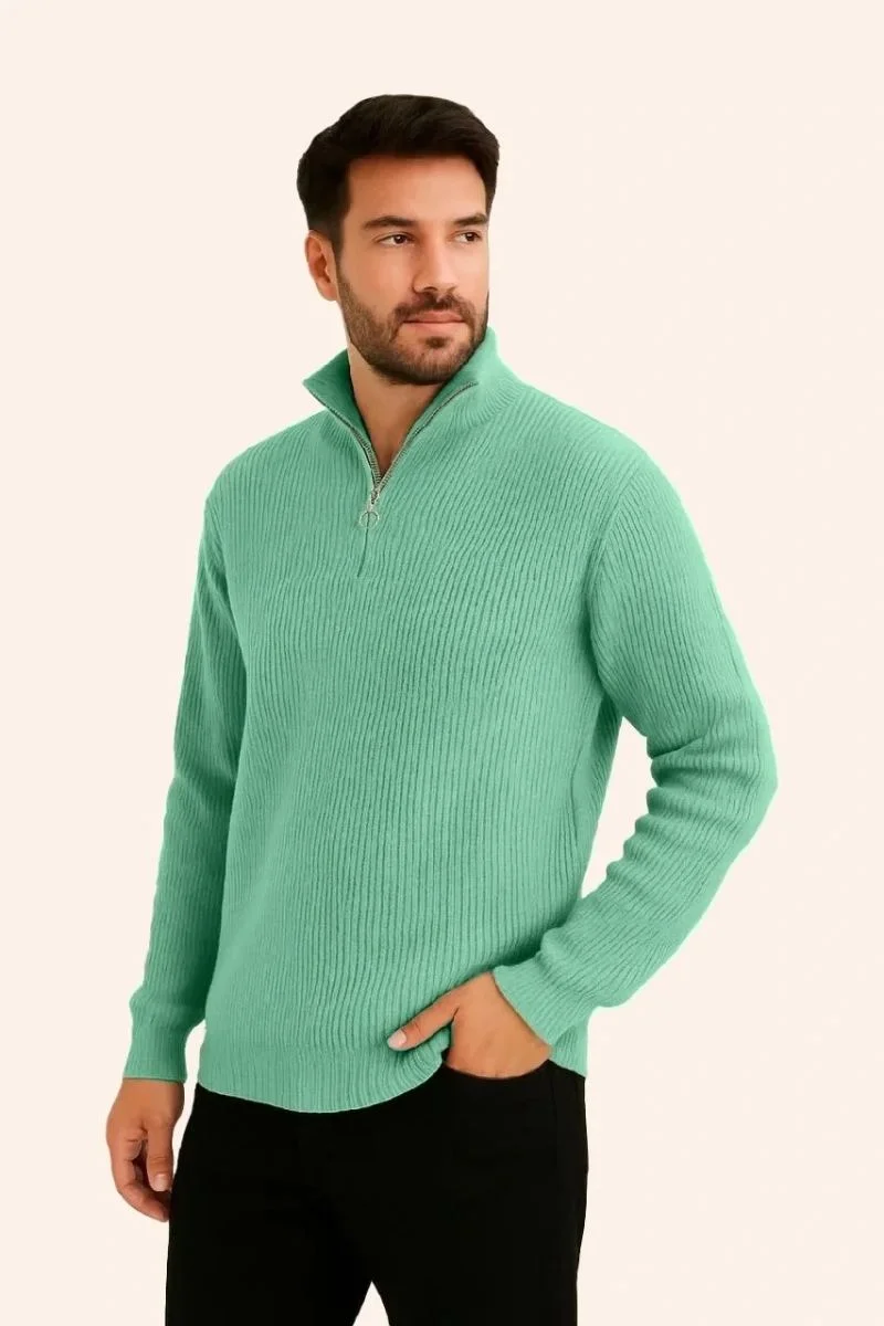 Erkek Fitilli Triko Kazak 3’lü Set Mint Yeşili Siyah Bej Kalın Dokuma Pamuklu Regular Fit