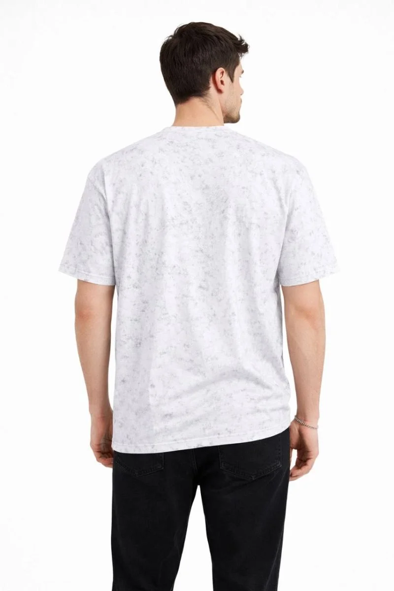 Erkek Asit Yıkama Bisiklet Yaka Kısa Kollu Oversize T-Shirt Tişört - Beyaz